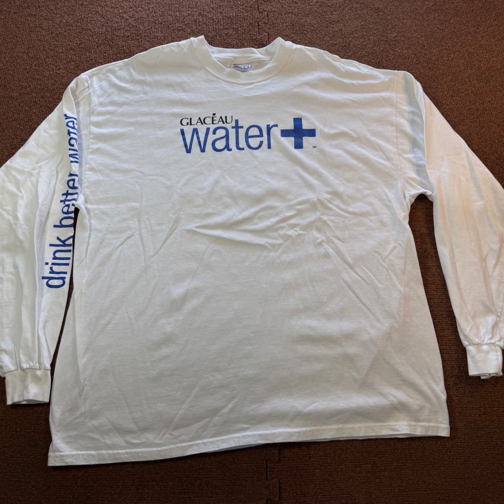 Hanes Beefy-T Glaceau Water+ Long Sleeve Shirt Mens XXL White Graphic Tee 2604